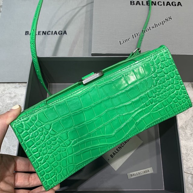 Balenciaga專櫃新款小號手提肩背女包原單沙漏包 巴黎世家鱷魚紋新綠色沙漏包 fyj1403